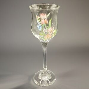 Vtg‎ Long Stem Partylite Crystal Candle Tea Light-Painted Bearded Iris-6.5" Tall